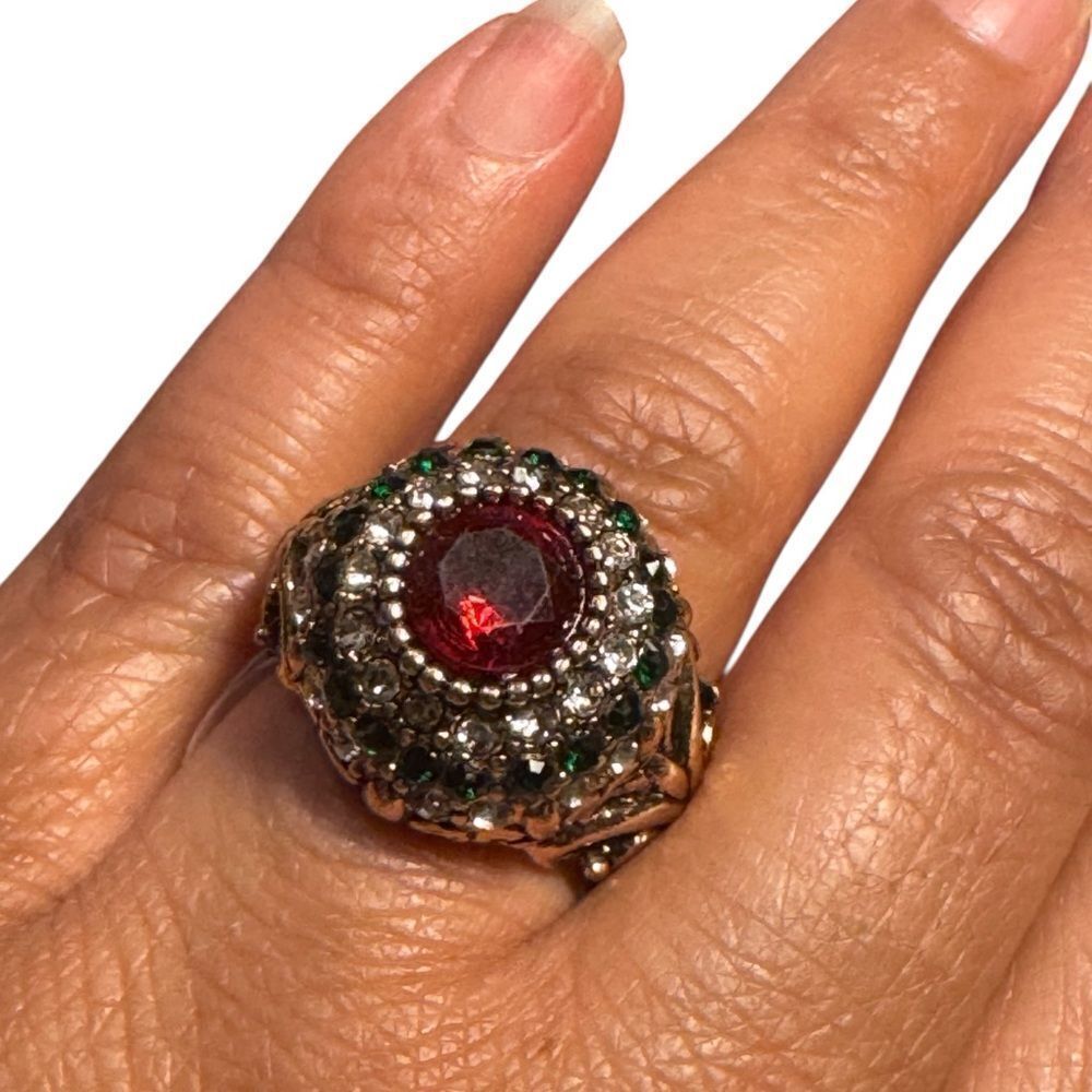 Fashion jewelry Red and Green Gemstone Ring size 8